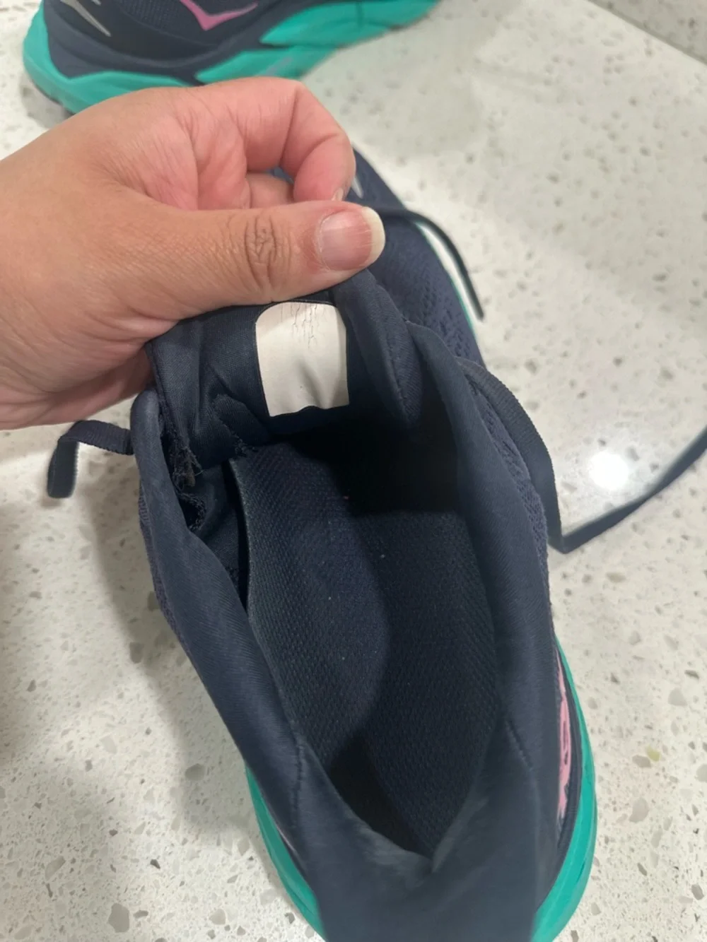 Hoka Women's Navy Blue Teal Running Shoes with Pink Logo - Picture 13 of 15